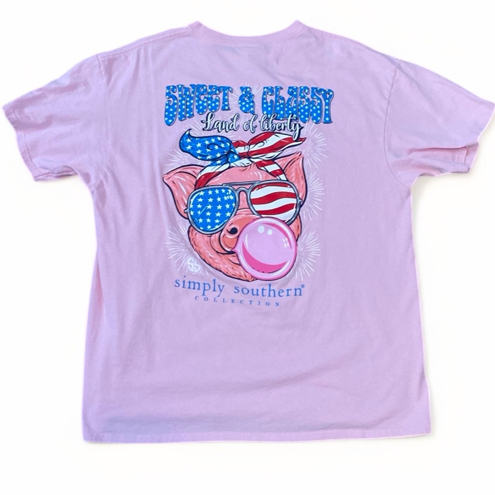 SIMPLY SOUTHERN WOMEN’S XLarge Sweet & Classy - Land of Liberty Pig USA Pink Tsh